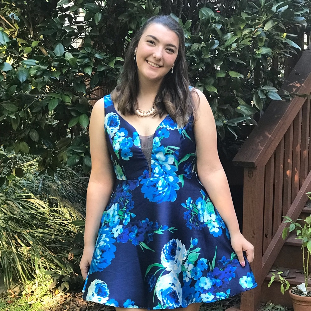 Size 14 Dark blue floral homecoming dress